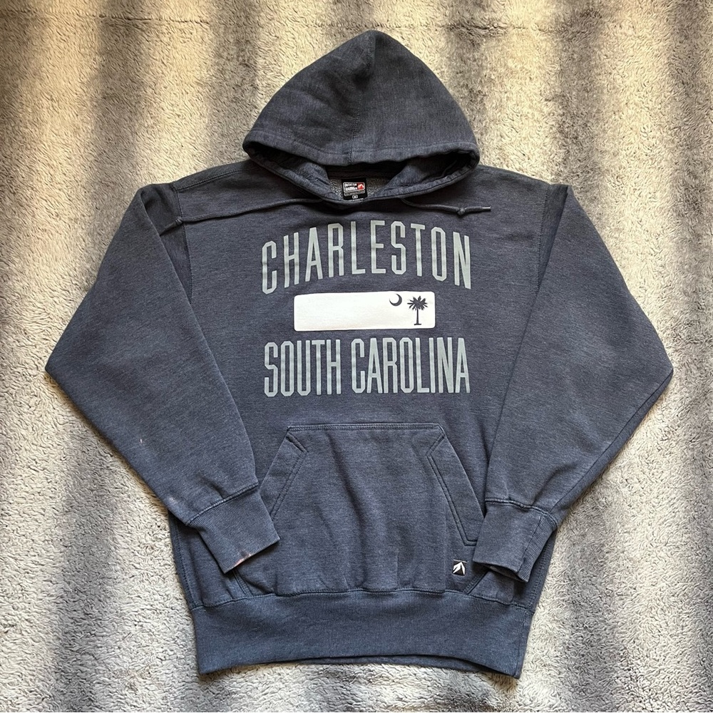 Charleston South Carolina Hoodie Men’s Medium Navy Blue White Print Hoody SC